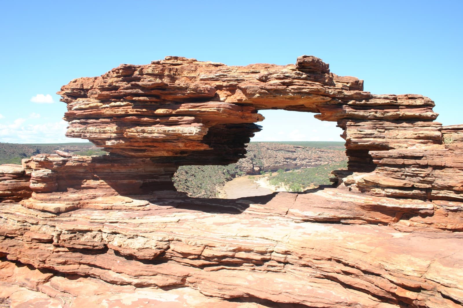 Nature’s Window sandstone arch framing the Murchison River gorge in Kalbarri National Park