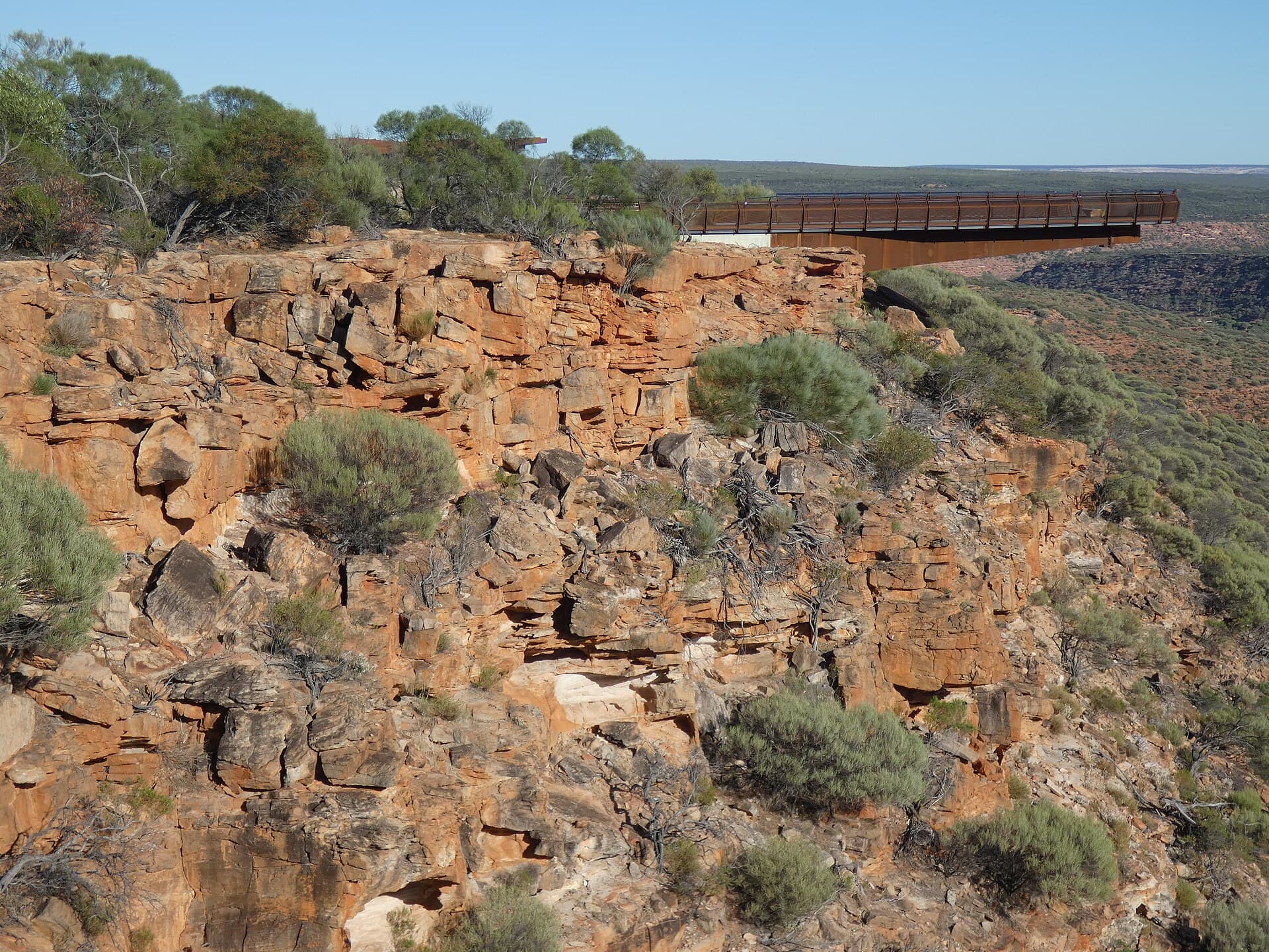 Kalbarri Skywalk seen against the gorge rock face